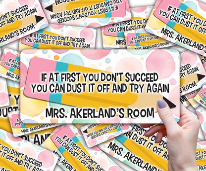 Custom Pencil Dispenser Waterproof Vinyl OR Magnetic Decal Personalized with a name, Dust it off and try again, Teacher Appreciation Gift