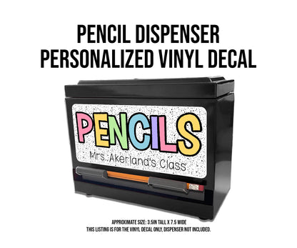 Custom Pencil Dispenser Waterproof Vinyl Decal OR Magnetic Decal Personalized with a name, Rainbow Dotted Theme, Teacher Appreciation Gift