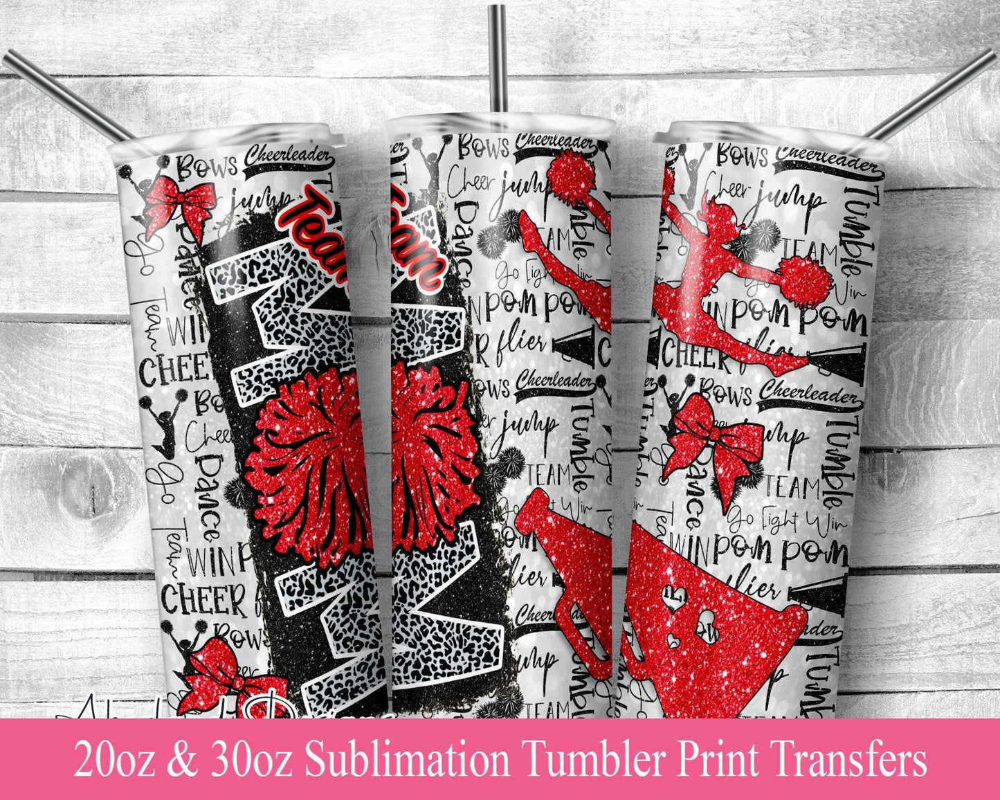 Red Team MOM Cheer Sublimation Tumbler Transfer Print For 20 oz Tumbler - 30 oz Tumbler - Ready To press - Heat Transfers