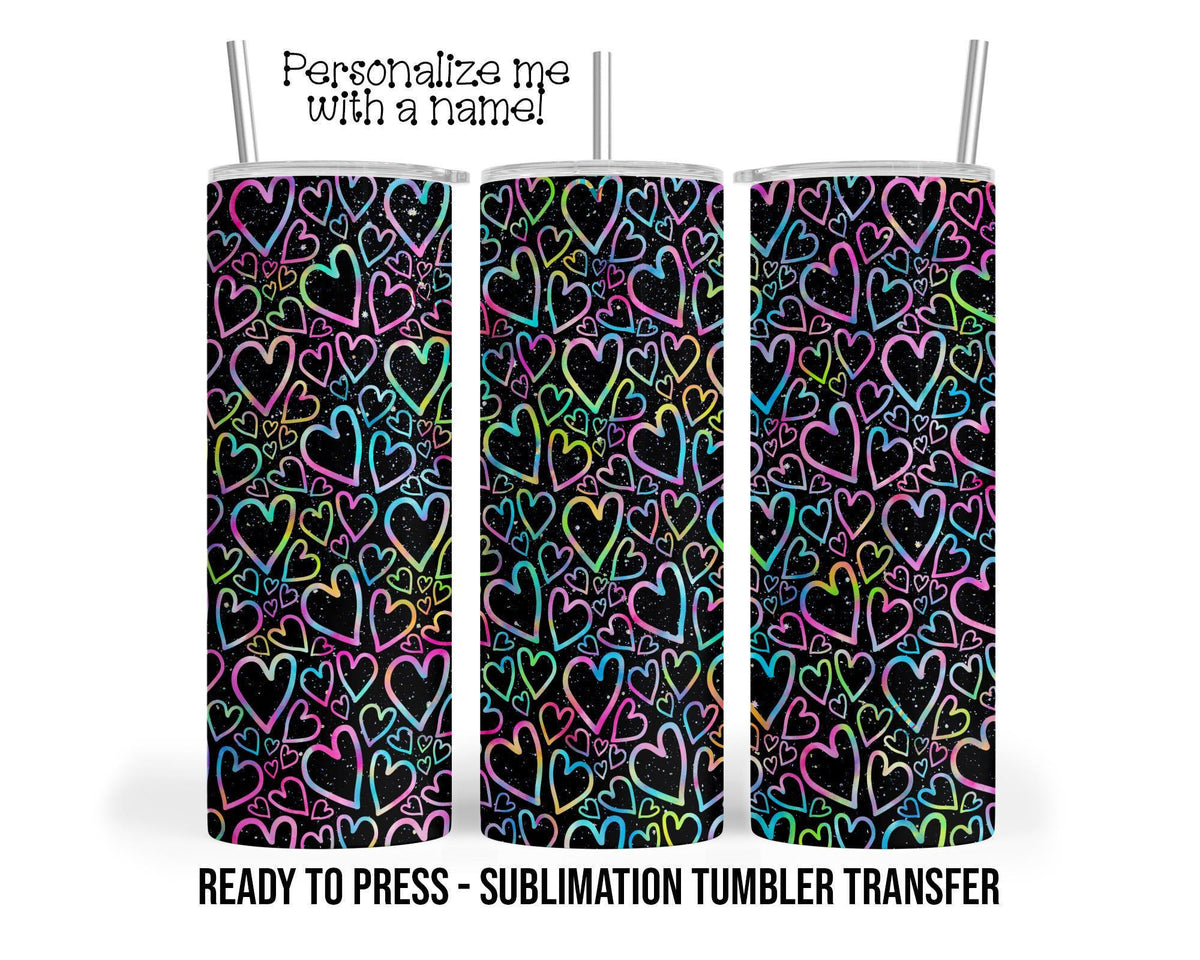 Rainbow Hearts Valentine Sublimation Tumbler Transfer Print For 20 oz - 30 oz Tumblers - Ready To press - Heat Transfers