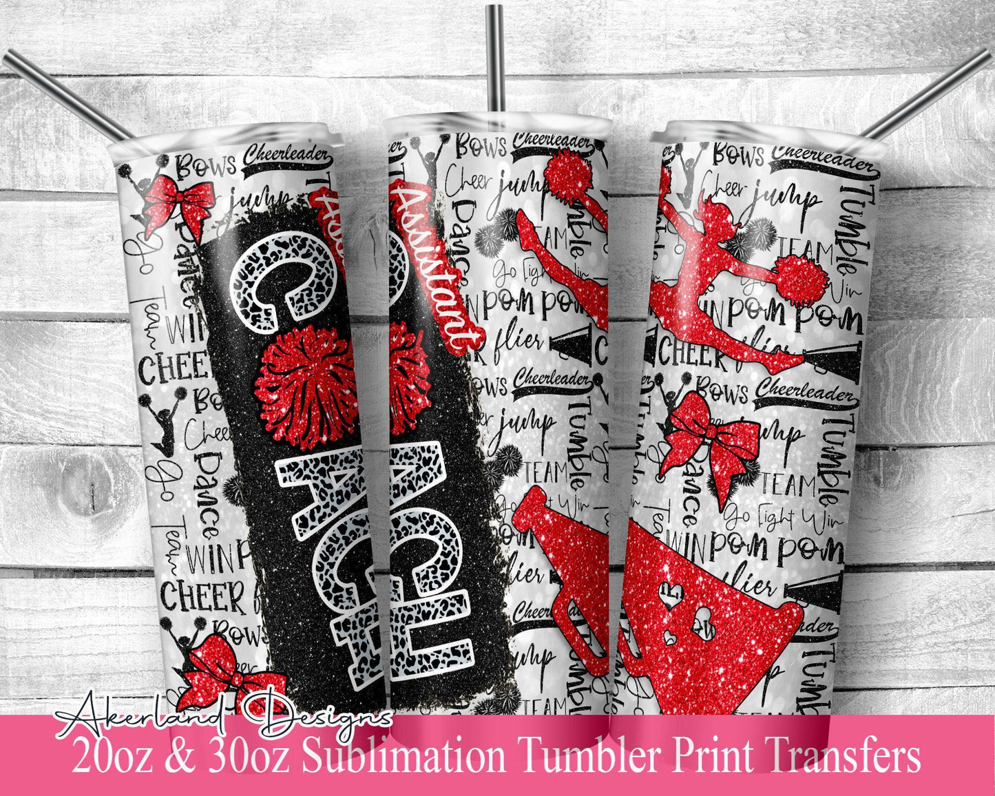 Red Assistant Cheer COACH Sublimation Tumbler Transfer Print 20 oz -30 oz Tumbler - Ready To press - Heat Transfers