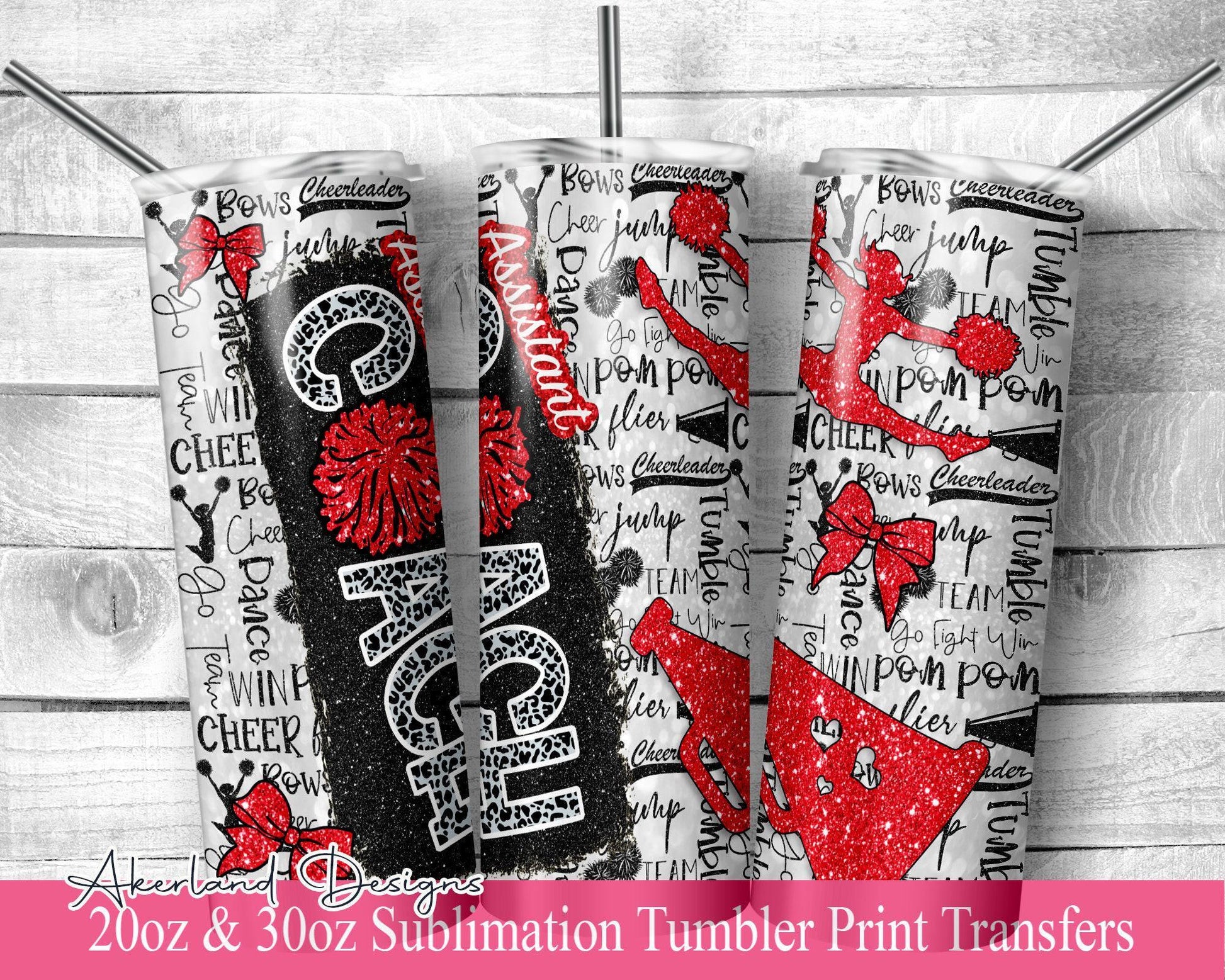 Red Assistant Cheer COACH Sublimation Tumbler Transfer Print 20 oz -30 oz Tumbler - Ready To press - Heat Transfers