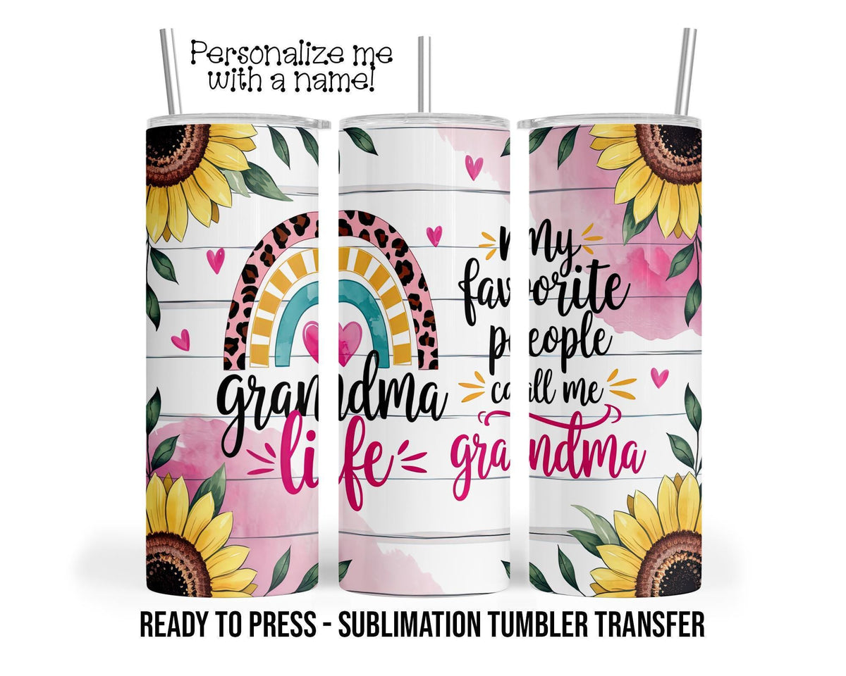 Grandma Sunflower Tumbler Sublimation Transfer, 20oz & 30oz, Ready to Press
