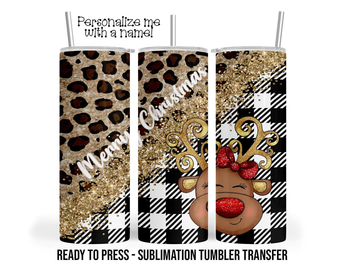 Merry Christmas Leopard Reindeer Sublimation Tumbler Transfer Print For 20 oz - 30 oz Tumbler Ready To press Heat Transfers
