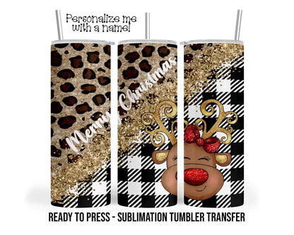 Merry Christmas Leopard Reindeer Sublimation Tumbler Transfer Print For 20 oz - 30 oz Tumbler Ready To press Heat Transfers