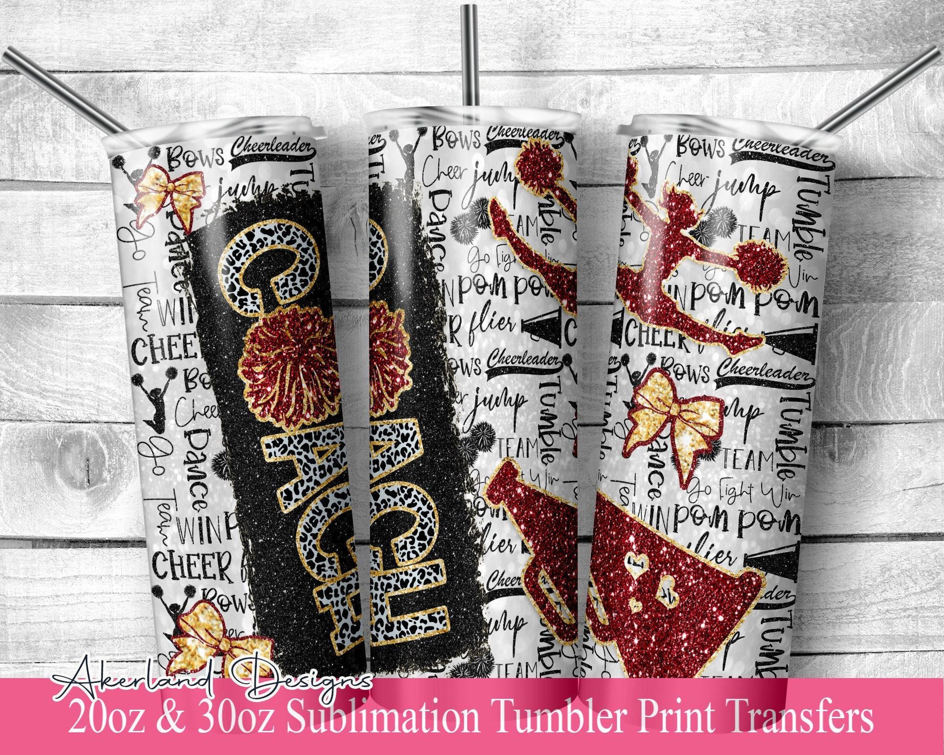 Burgundy Cheer COACH Sublimation Tumbler Transfer Print For 20 oz Tumbler-30 oz Tumbler - Ready To press - Heat Transfers