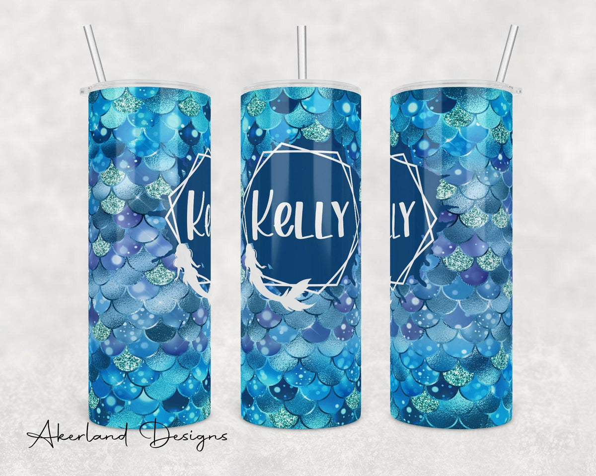 Blue Mermaid Sublimation Tumbler Transfer Print For 20 oz Tumblers - 30 oz Tumblers - Ready To press - Heat Transfers