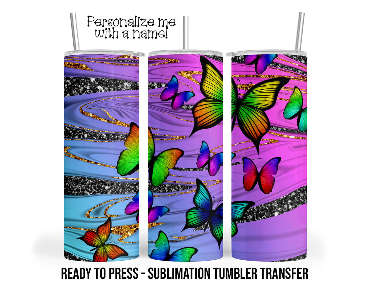 Rainbow Butterfly Tumbler Sublimation Transfer, 20oz & 30oz, Purple Marble