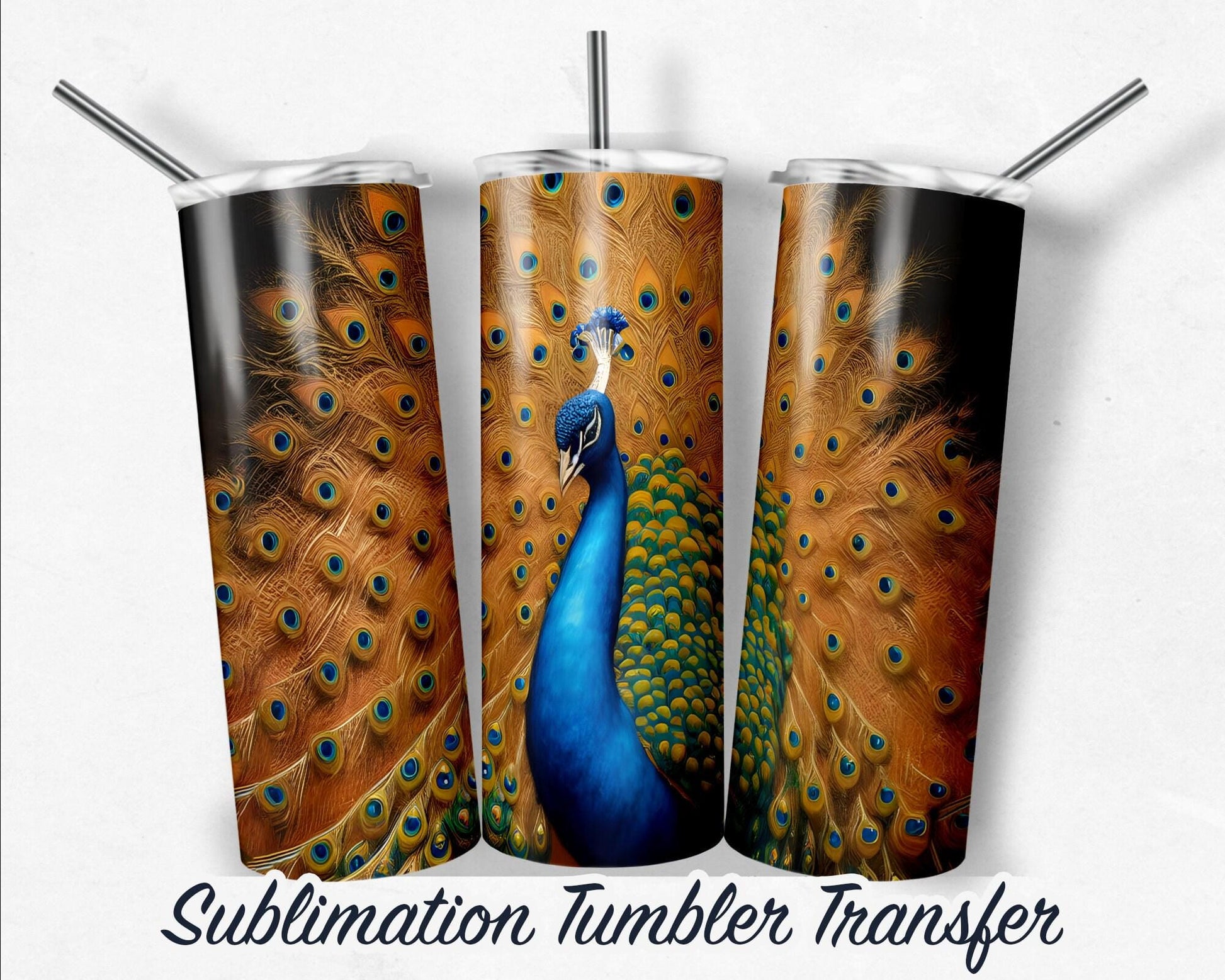 Peacock - Sublimation Transfer Print For 20 oz - 30 oz Tumbler - Ready To press - Heat Transfer