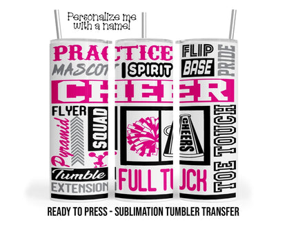 Pink Cheer Sublimation Tumbler Transfer Print For 20 oz Tumbler - 30 oz Tumbler - Ready to Press Heat Transfers