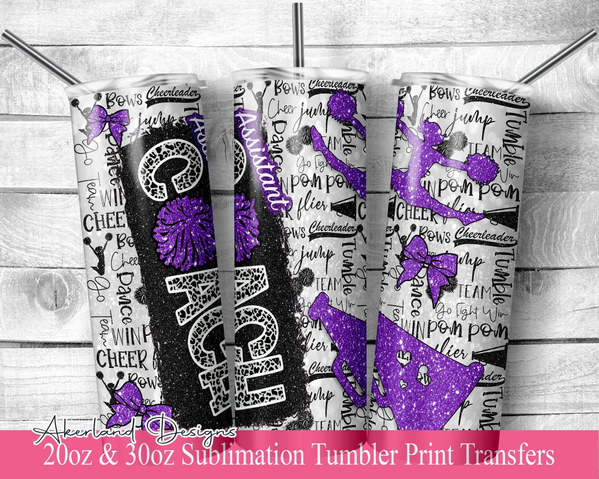 Purple Assistant Cheer COACH Sublimation Tumbler Transfer Print 20 oz -30 oz Tumbler - Ready To press - Heat Transfers