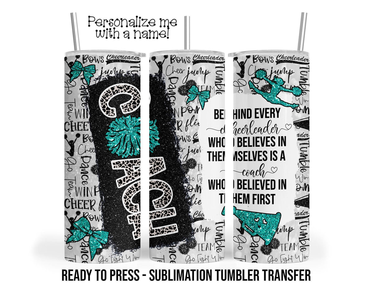 Teal Cheer Coach Sublimation Tumbler Transfer Print For 20 oz Tumbler - 30 oz Tumbler ready to Press Heat Transfers