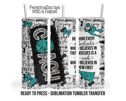 Teal Cheer Coach Sublimation Tumbler Transfer Print For 20 oz Tumbler - 30 oz Tumbler ready to Press Heat Transfers