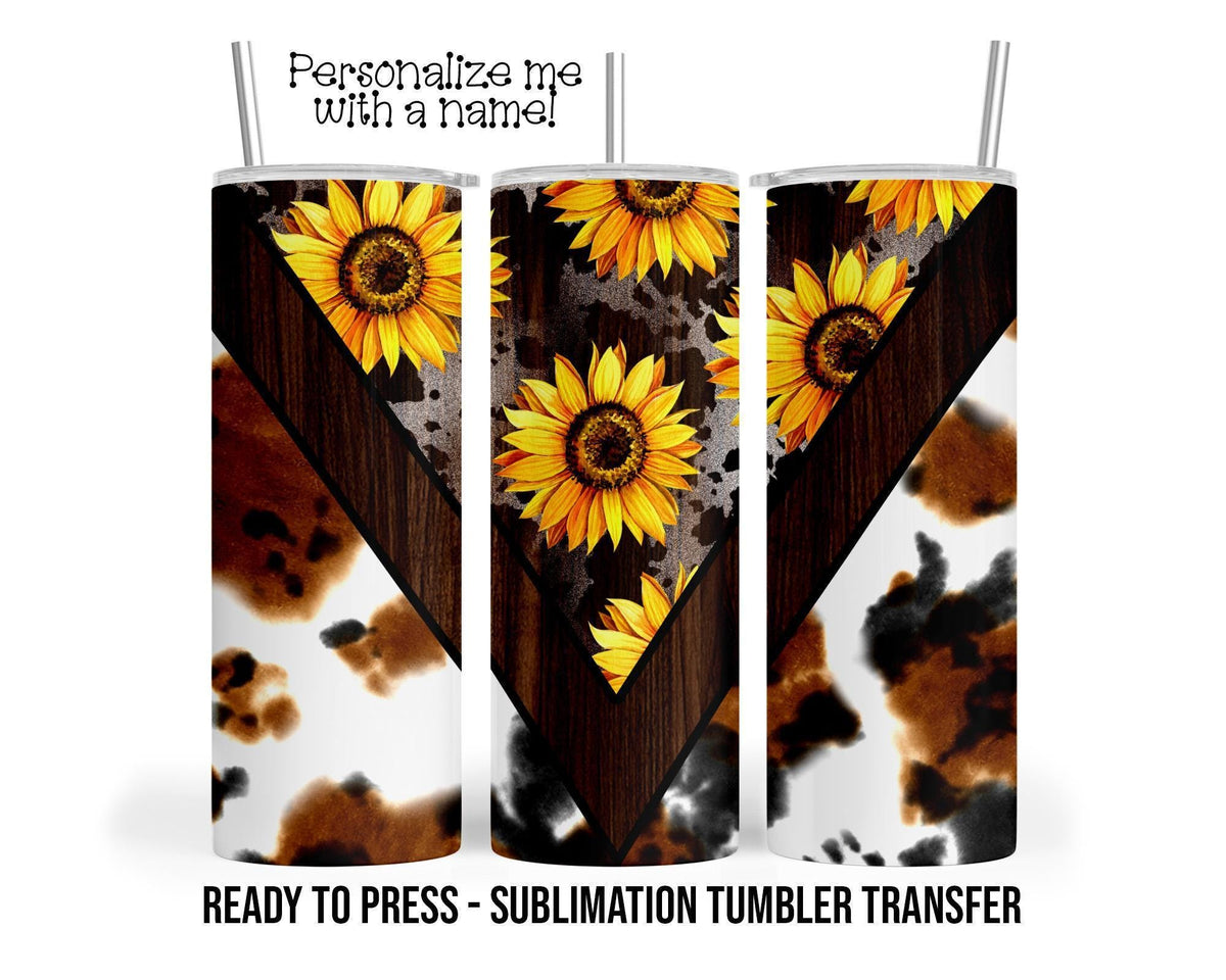 Sunflower Cowhide Sublimation Tumbler Transfer Print For 20 oz Tumbler - 30 oz Tumbler Ready to Press Heat Transfers