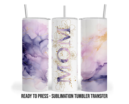 Purple Marble Mom Tumbler Sublimation Transfer, 20oz & 30oz, Optional Name