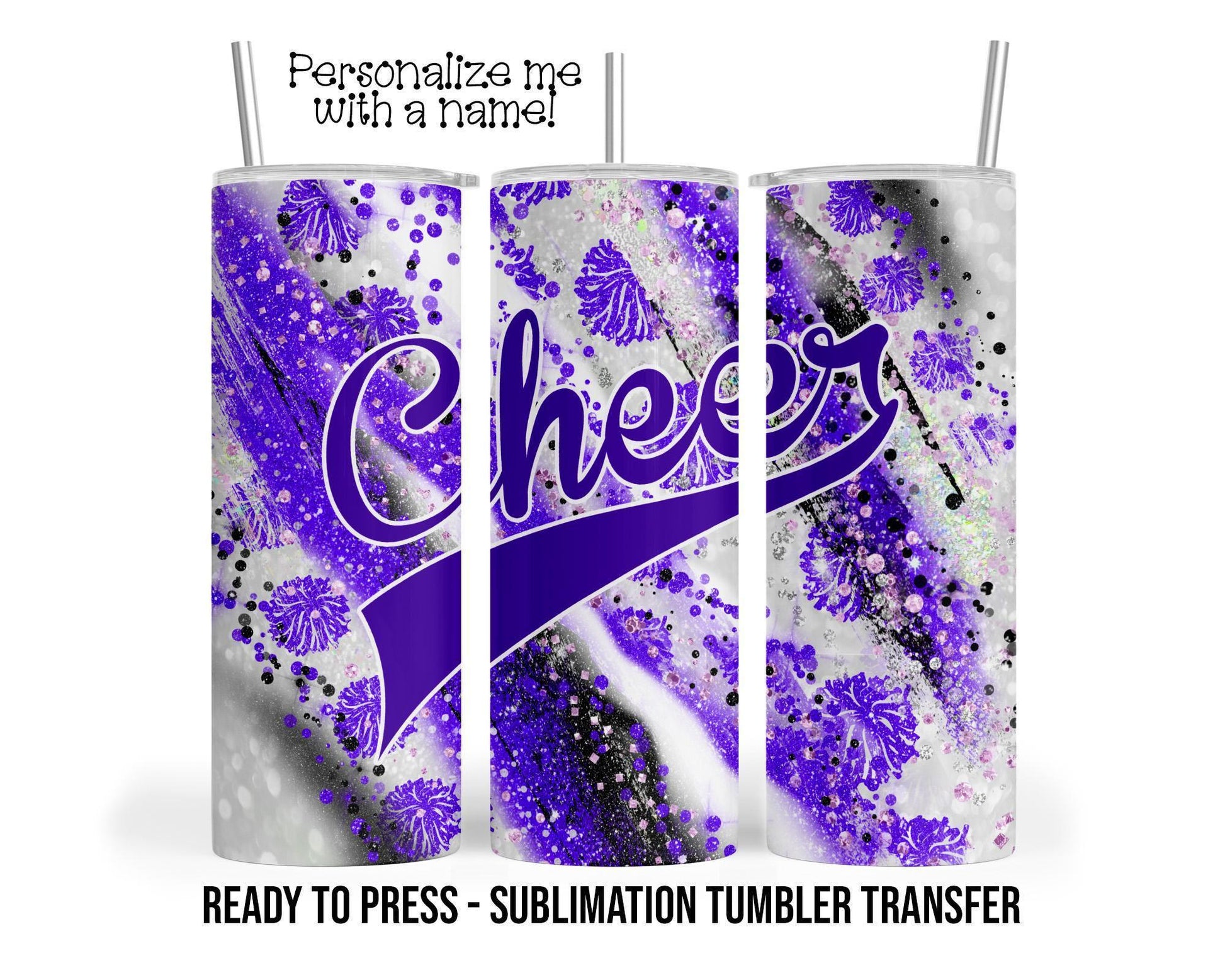 Purple Cheer Sublimation Tumbler Transfer Print For 20 oz - 30 oz Tumbler - Ready To Press Heat Transfer