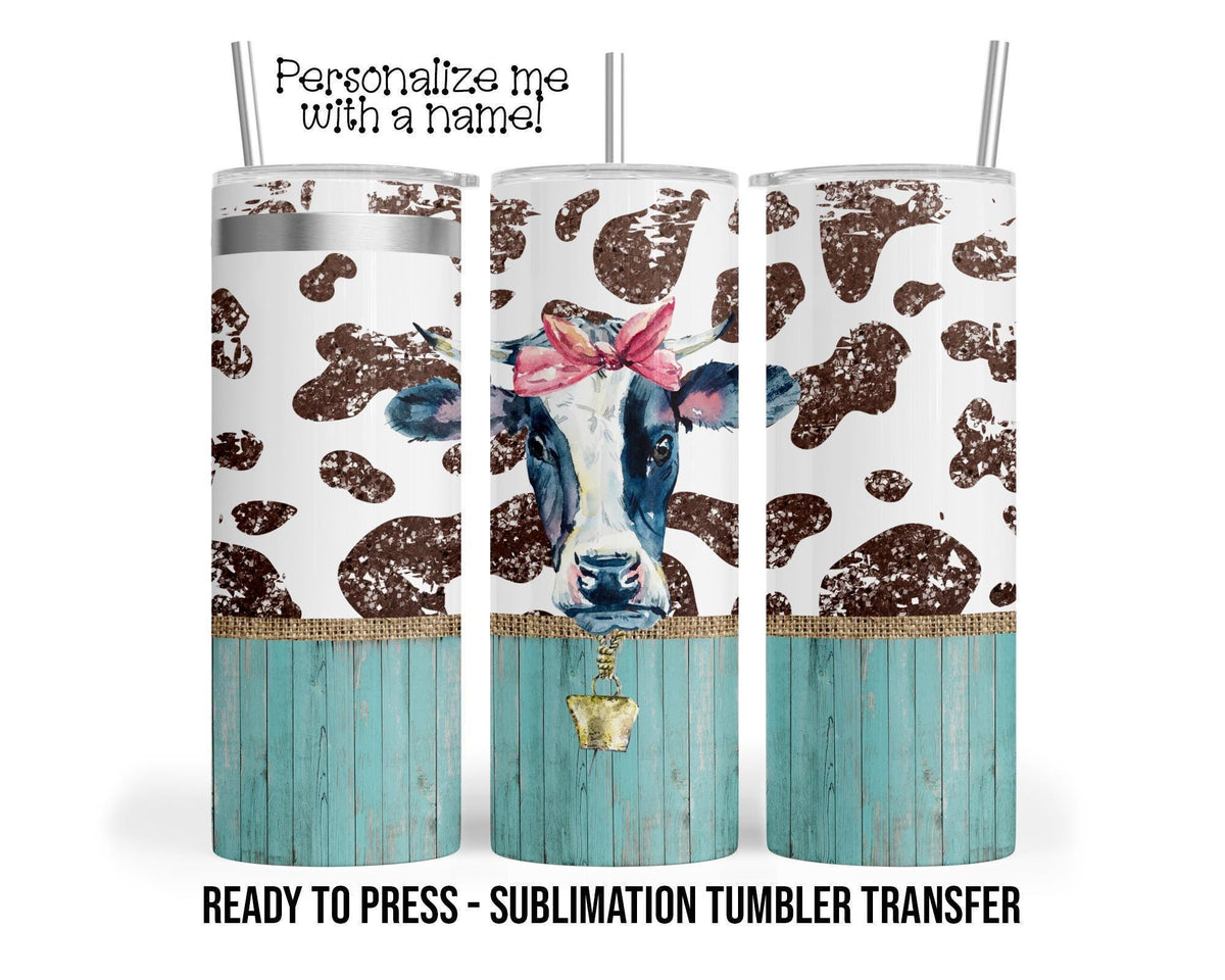Teal Farm Cow Sublimation Tumbler Transfer Print 20 oz Tumbler - 30oz Tumbler - Ready To press - Heat Transfers