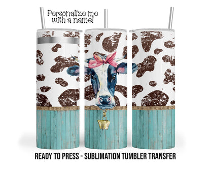 Teal Farm Cow Sublimation Tumbler Transfer Print 20 oz Tumbler - 30oz Tumbler - Ready To press - Heat Transfers
