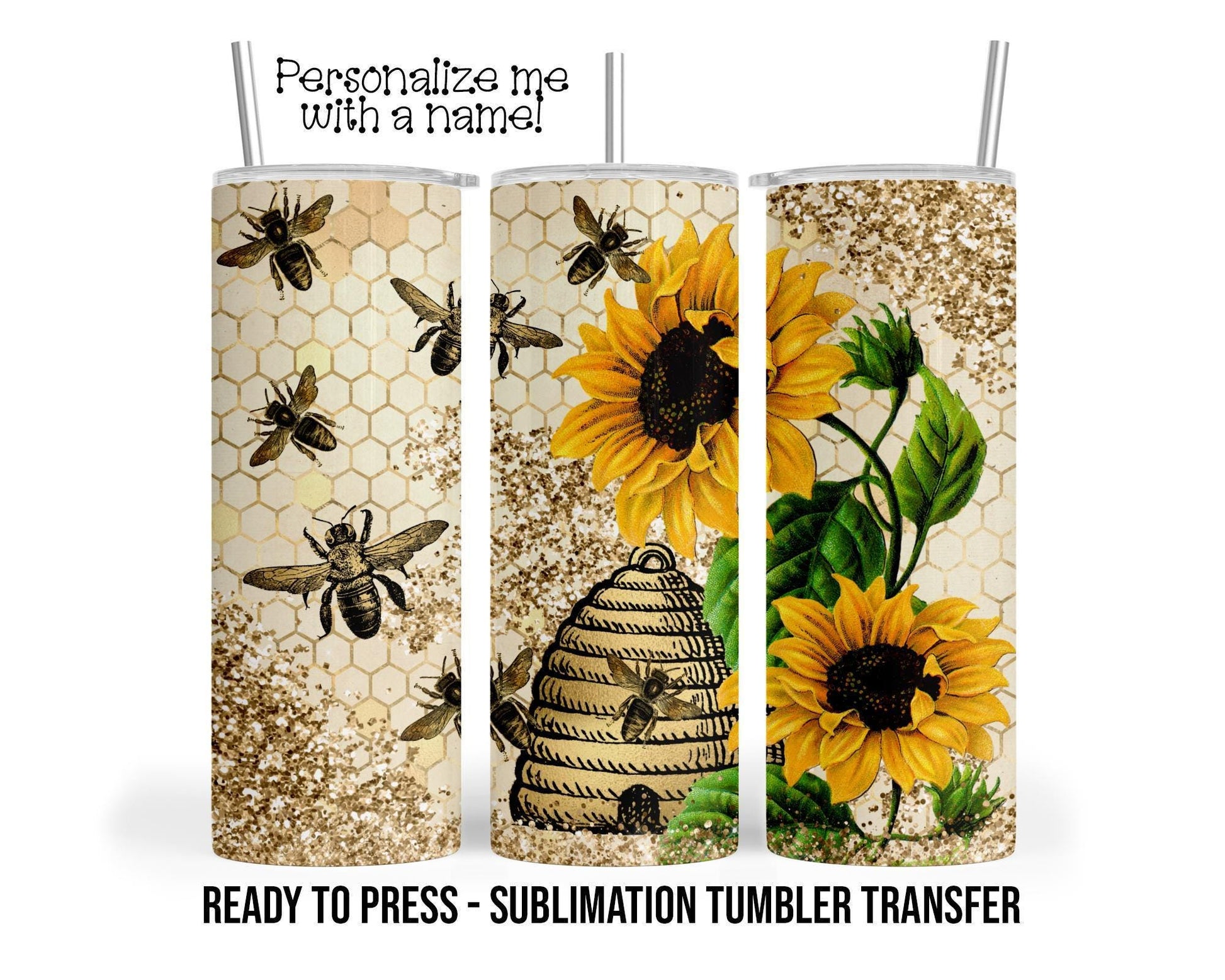 Sunflower and Bee's Sublimation Tumbler Transfer Print For 20 oz Tumbler - 30oz Tumbler Ready to Press Heat Transfers