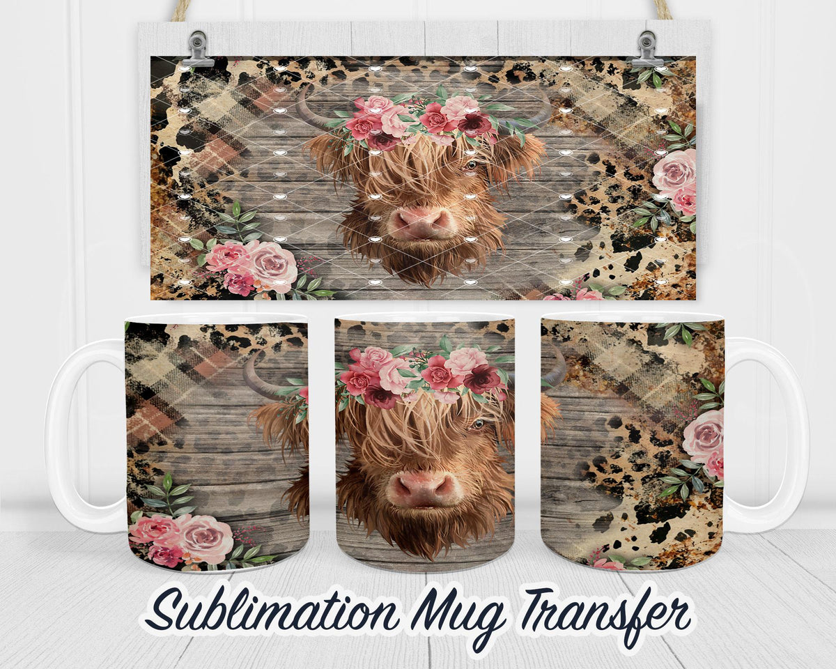Highland Cow - Sublimation Transfer Print For 11 oz - 15 oz Mugs - Ready To press - Heat Transfer