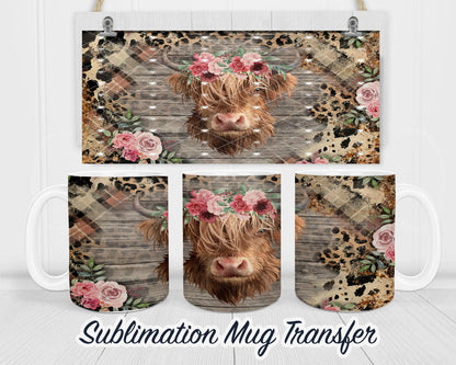 Highland Cow - Sublimation Transfer Print For 11 oz - 15 oz Mugs - Ready To press - Heat Transfer