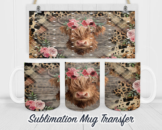 Highland Cow - Sublimation Transfer Print For 11 oz - 15 oz Mugs - Ready To press - Heat Transfer