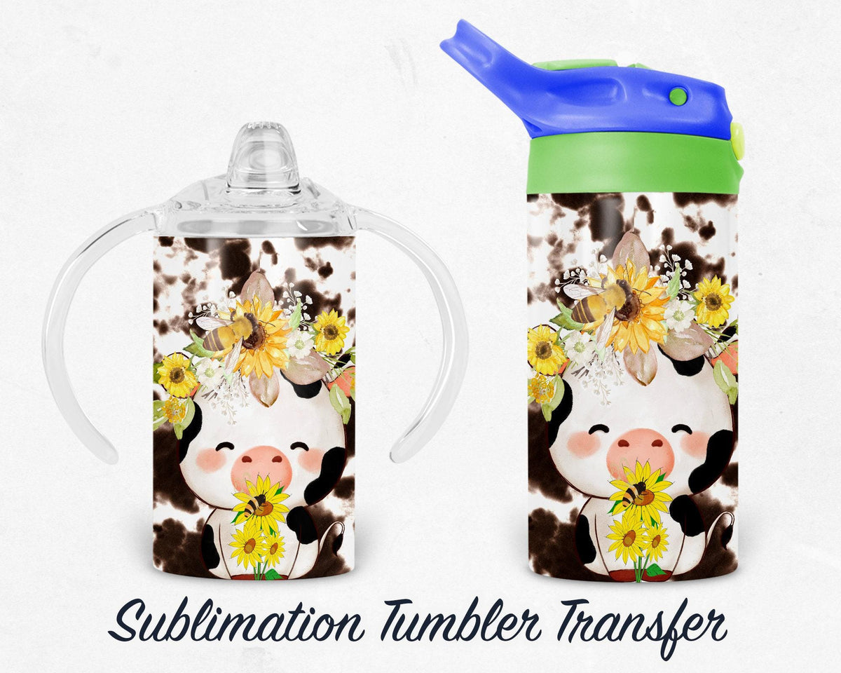 Baby Cow Cow Print - Kids Sippy Sublimation Tumbler Transfer - Ready To press - Heat Transfers