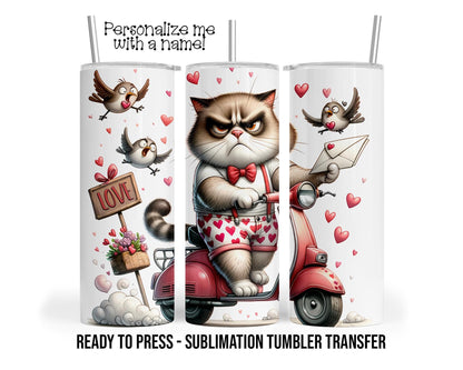 Valentines Cat Sublimation Transfer Print For 20 oz - 30 oz Tumbler - Ready To press - Heat Transfer