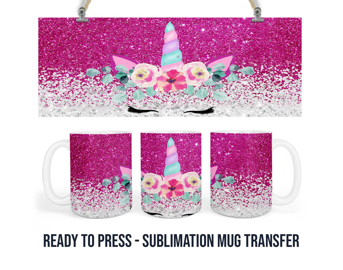 Unicorn Sublimation Transfer Print For 11 oz - 15 oz Mugs - Ready To press Single Use Heat Transfer