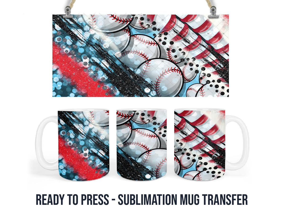 Baseball Sublimation Mug Transfer Print For 11 oz - 15 oz Mugs - Ready To press - Heat Transfer