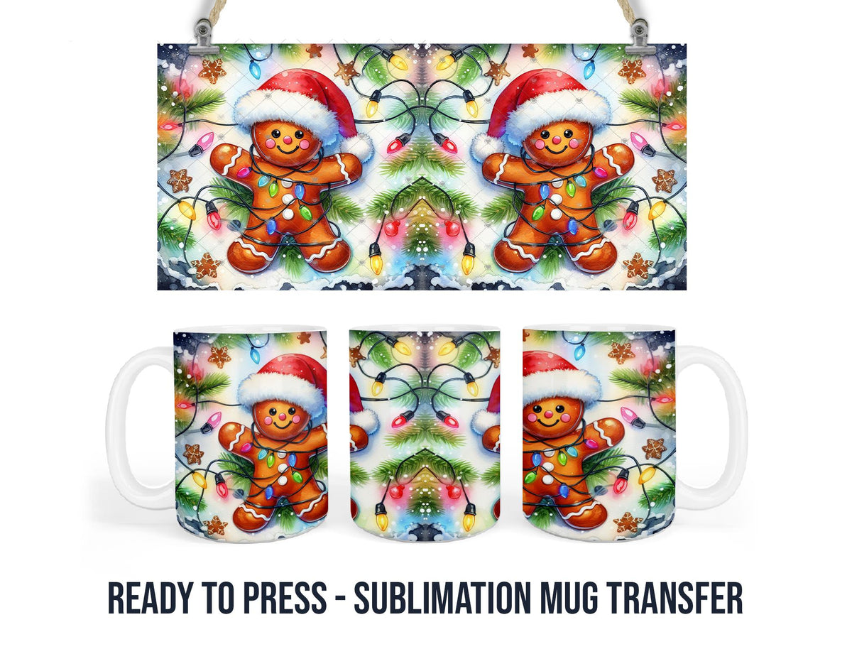 Gingerbread Man Christmas -Sublimation Mug Transfer Print For 11 oz - 15 oz Mugs - Ready To press Heat Transfer