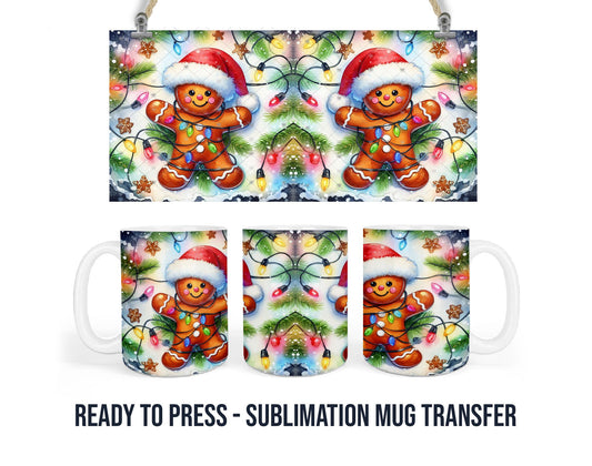 Gingerbread Man Christmas -Sublimation Mug Transfer Print For 11 oz - 15 oz Mugs - Ready To press Heat Transfer
