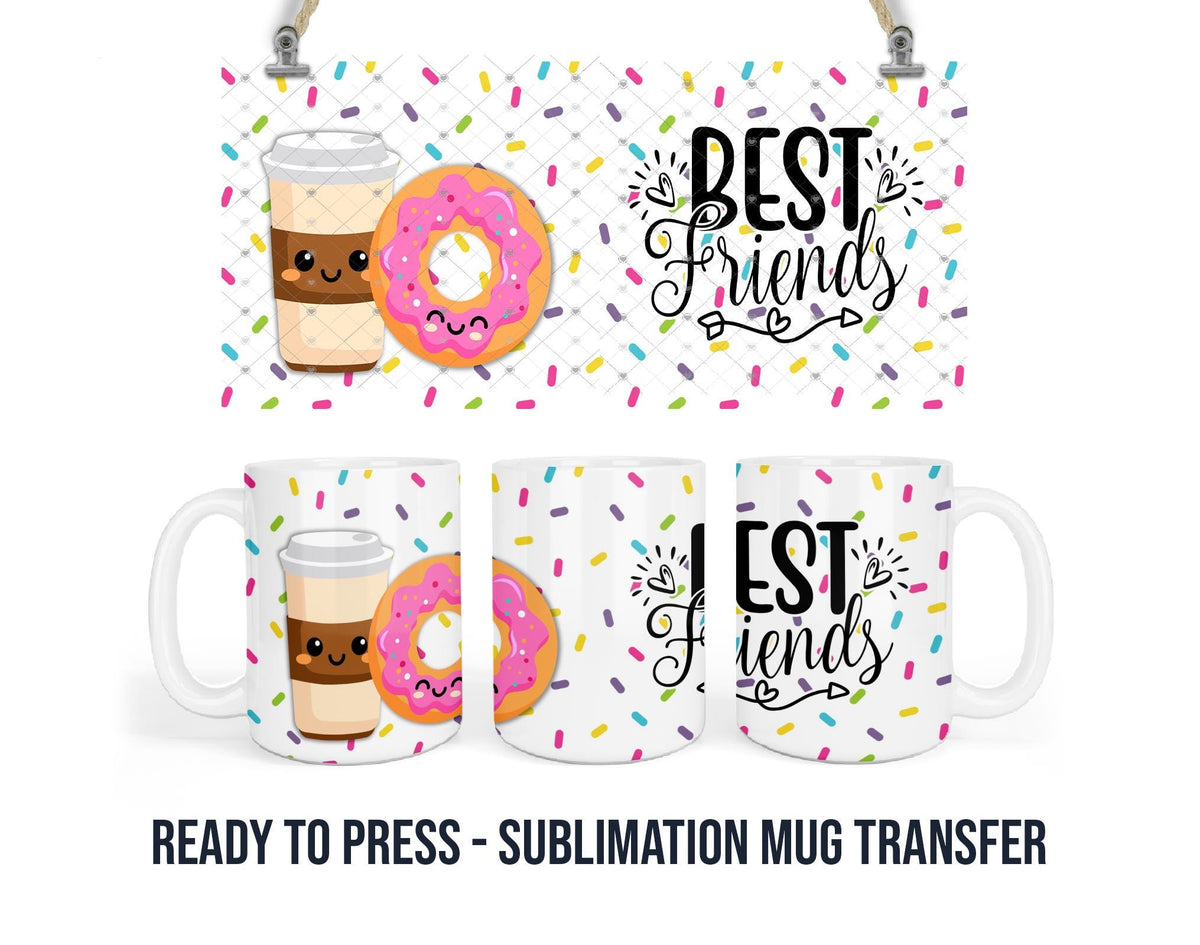 Donuts and Coffee - Sublimation Transfer Print For 11 oz - 15 oz Mugs - Ready To press - Heat Transfer