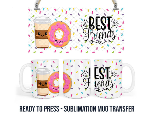 Donuts and Coffee - Sublimation Transfer Print For 11 oz - 15 oz Mugs - Ready To press - Heat Transfer