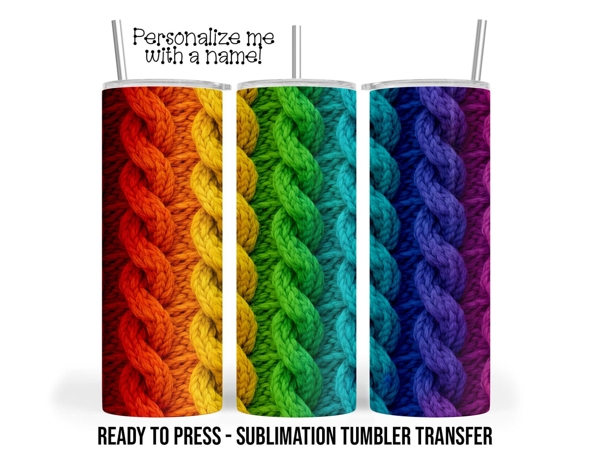 Knitted Rainbow Sweater Sublimation Tumbler Transfer Print For 20 oz - 30 oz Tumbler - Ready To press - Heat Transfers