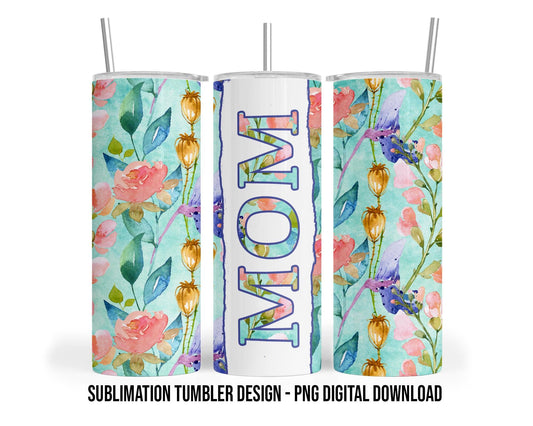 Floral Mom 20oz Sublimation Tumbler Design - PNG Digital Download