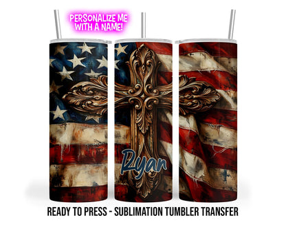 American Flag, Cross, Church Bible Sublimation Tumbler Transfer Print 20 oz Tumbler - 30oz Tumbler - Ready To press Heat Transfers