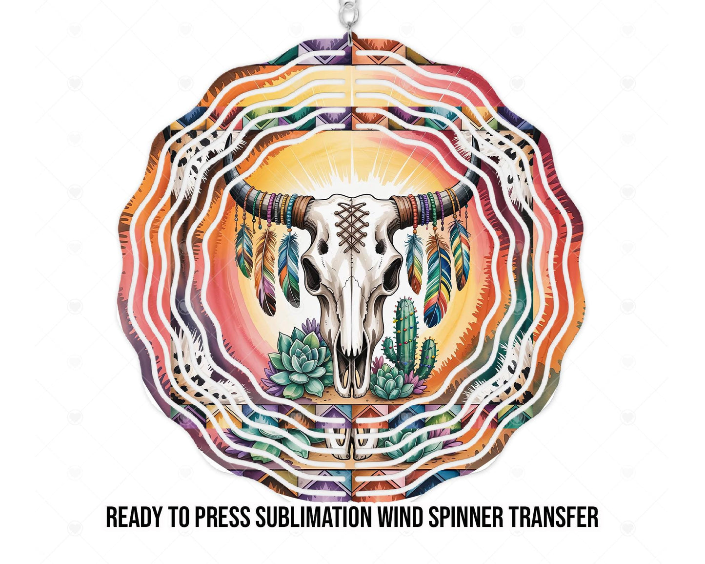 Wind Spinner Sublimation Ready To press Heat Transfer Southwestern Skull Floral Wind Spinner Transfer | 8 in or 10 in sizes