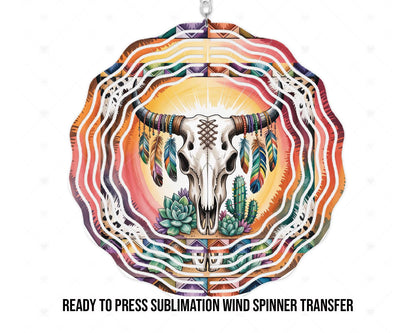 Wind Spinner Sublimation Ready To press Heat Transfer Southwestern Skull Floral Wind Spinner Transfer | 8 in or 10 in sizes