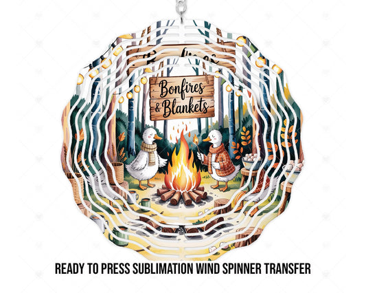 Wind Spinner Sublimation Print, Ready To press Heat Transfer | 8 in and 10 in sizes available | Bonfires and Blankets | Fall Camping Goose