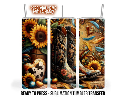 Sublimation Tumbler Transfer Print 20oz Tumbler, Ready To press Heat Transfer | Western Book Sunflower Tumbler Wrap
