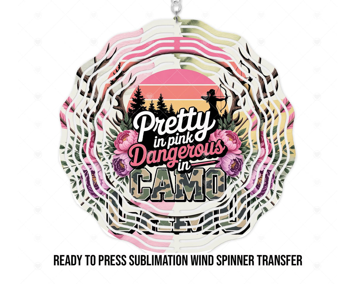 Wind Spinner Sublimation Print, Ready To press Heat Transfer | 8 in and 10 in sizes available | Girls In Camo Wind Spinner Transfer