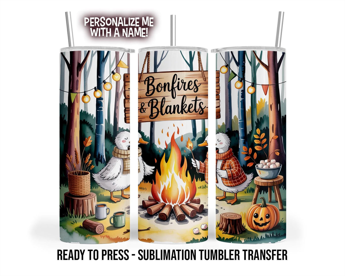 Sublimation Tumbler Transfer Print 20oz Tumbler, Ready To press Heat Transfer | Blankets and Bonfires Goose Tumbler Wrap | Camping Cup Wraps