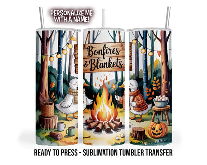 Sublimation Tumbler Transfer Print 20oz Tumbler, Ready To press Heat Transfer | Blankets and Bonfires Goose Tumbler Wrap | Camping Cup Wraps