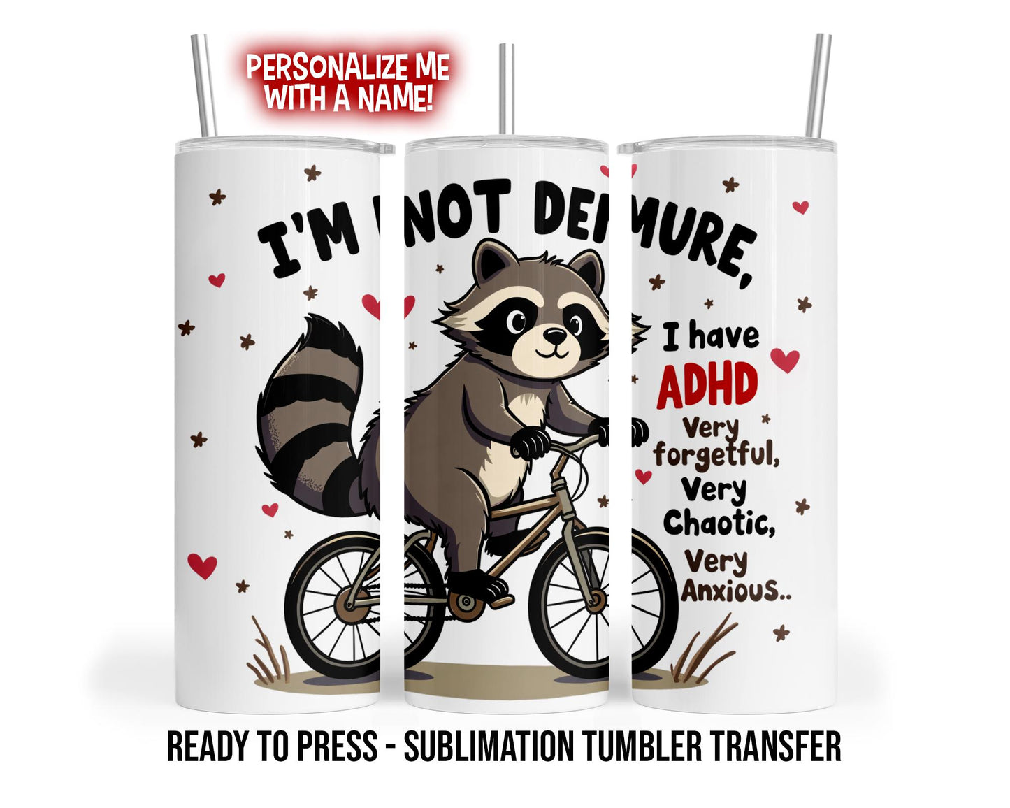 Raccoon Sublimation Transfer Print For 20 oz Tumblers - 30 oz Tumblers - Ready To press - Heat Transfers