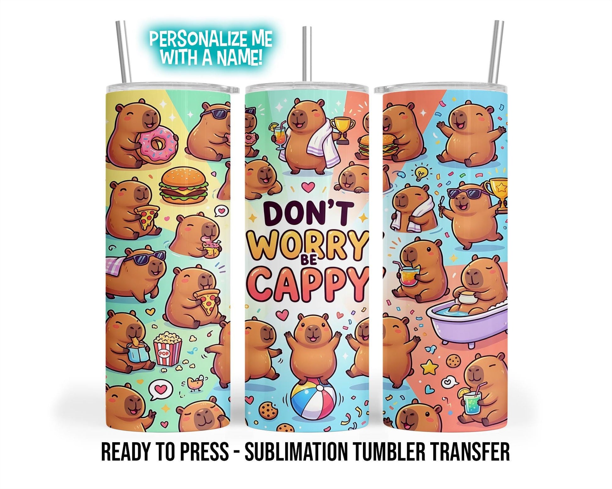 Capybara Tumbler Wrap Transfer, Happy Cappy Sublimation Print