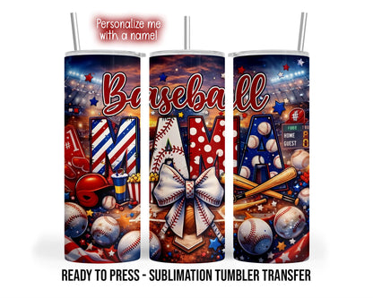 Sublimation Tumbler Transfer Print, Ready To Press Heat Transfer Patriotic Mom, Baseball Tumbler Transfers