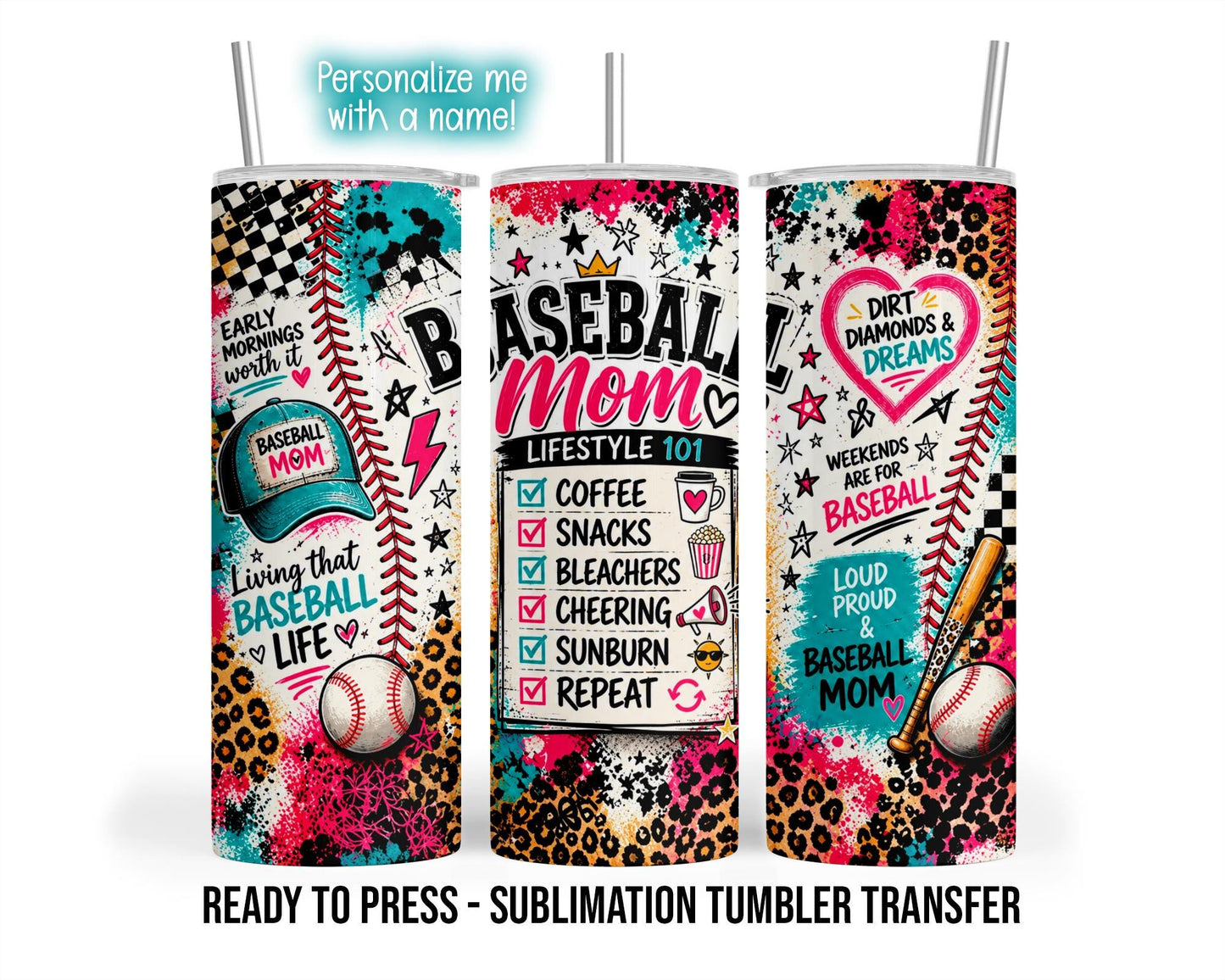 Sublimation Tumbler Transfer Print 20oz Tumbler, Ready To press Heat Transfer, Baseball, Mom Tumbler Wrap