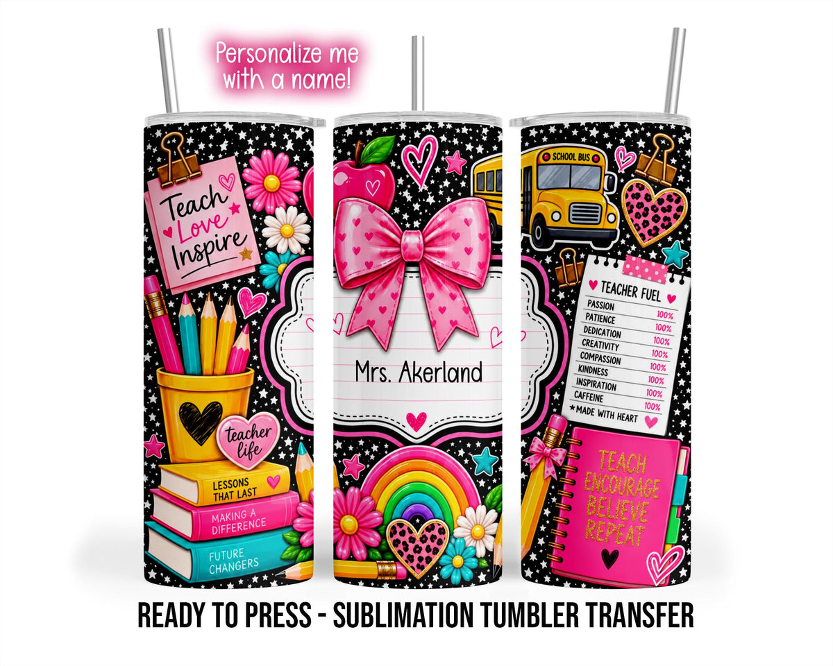 Sublimation Tumbler Transfer Print 20oz Tumbler, Ready To press Heat Transfer, Teacher Tumbler Wrap, Composition Style