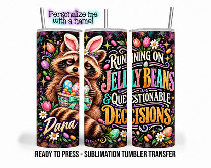 Easter Raccoon Sublimation Transfer, Funny Jelly Beans 20oz & 30oz Tumbler Wrap, Ready to Press